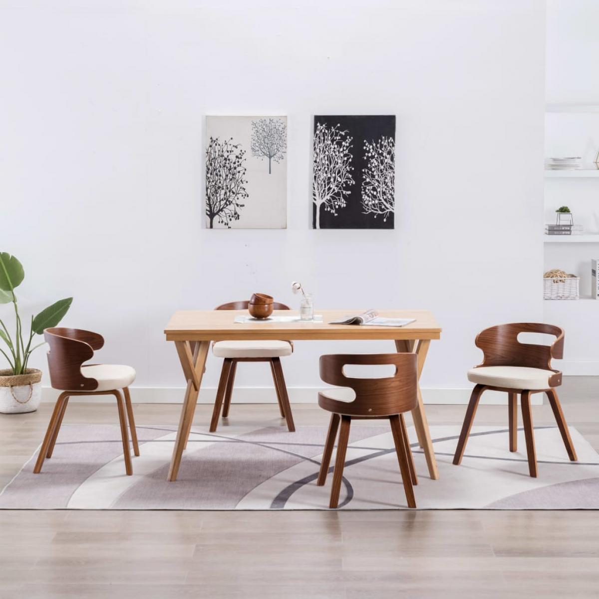 Sillas de comedor 4 uds madera curvada y cuero sintético crema
