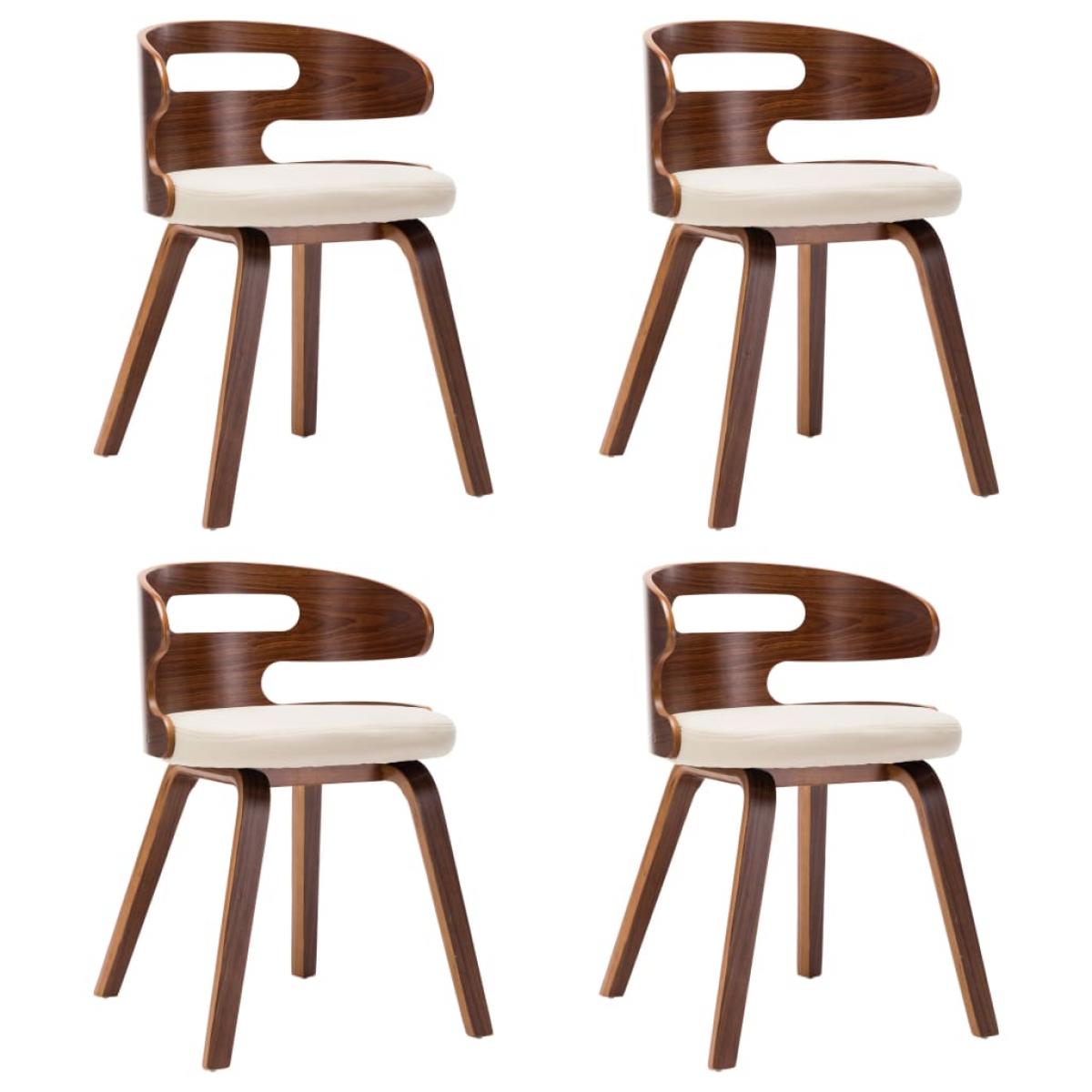 Sillas de comedor 4 uds madera curvada y cuero sintético crema