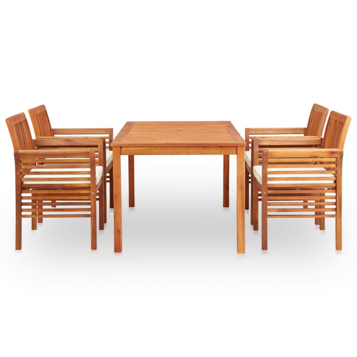 Set comedor de jardín 5 pzas y cojines madera maciza de acacia