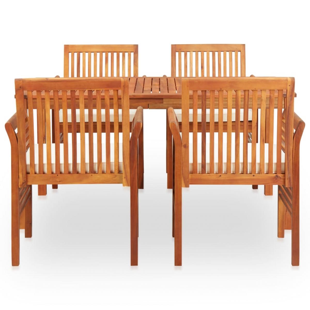 Set comedor de jardín 5 pzas y cojines madera maciza de acacia