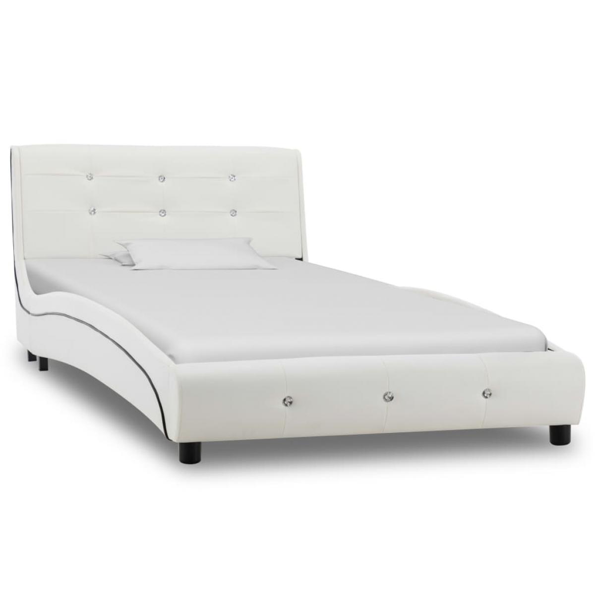 Estructura de cama sin colchón cuero sintético blanco 90x200 cm