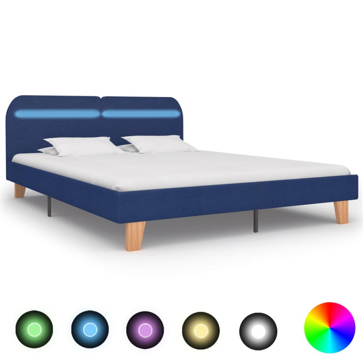 Estructura de cama con LED sin colchón tela azul 180x200 cm
