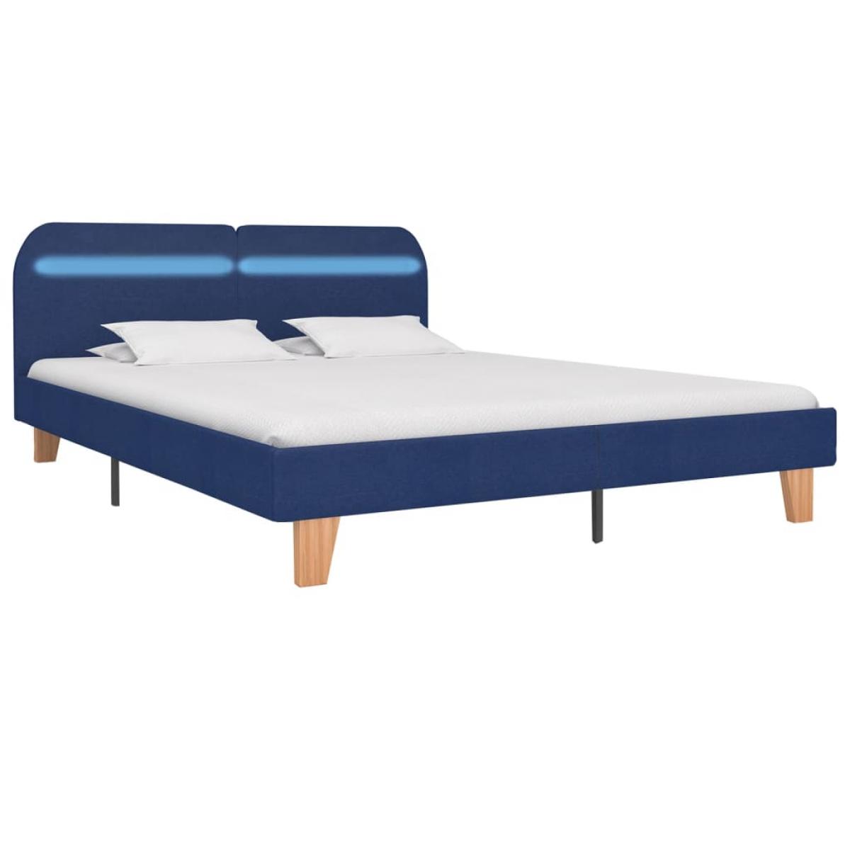 Estructura de cama con LED sin colchón tela azul 180x200 cm
