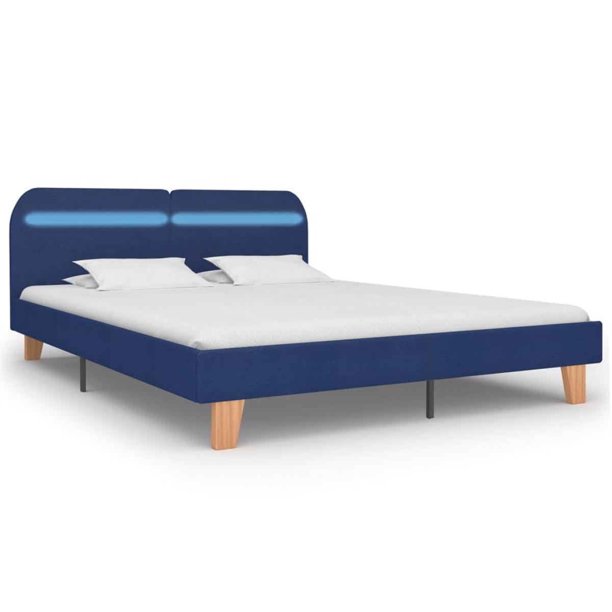 Estructura de cama con LED sin colchón tela azul 180x200 cm