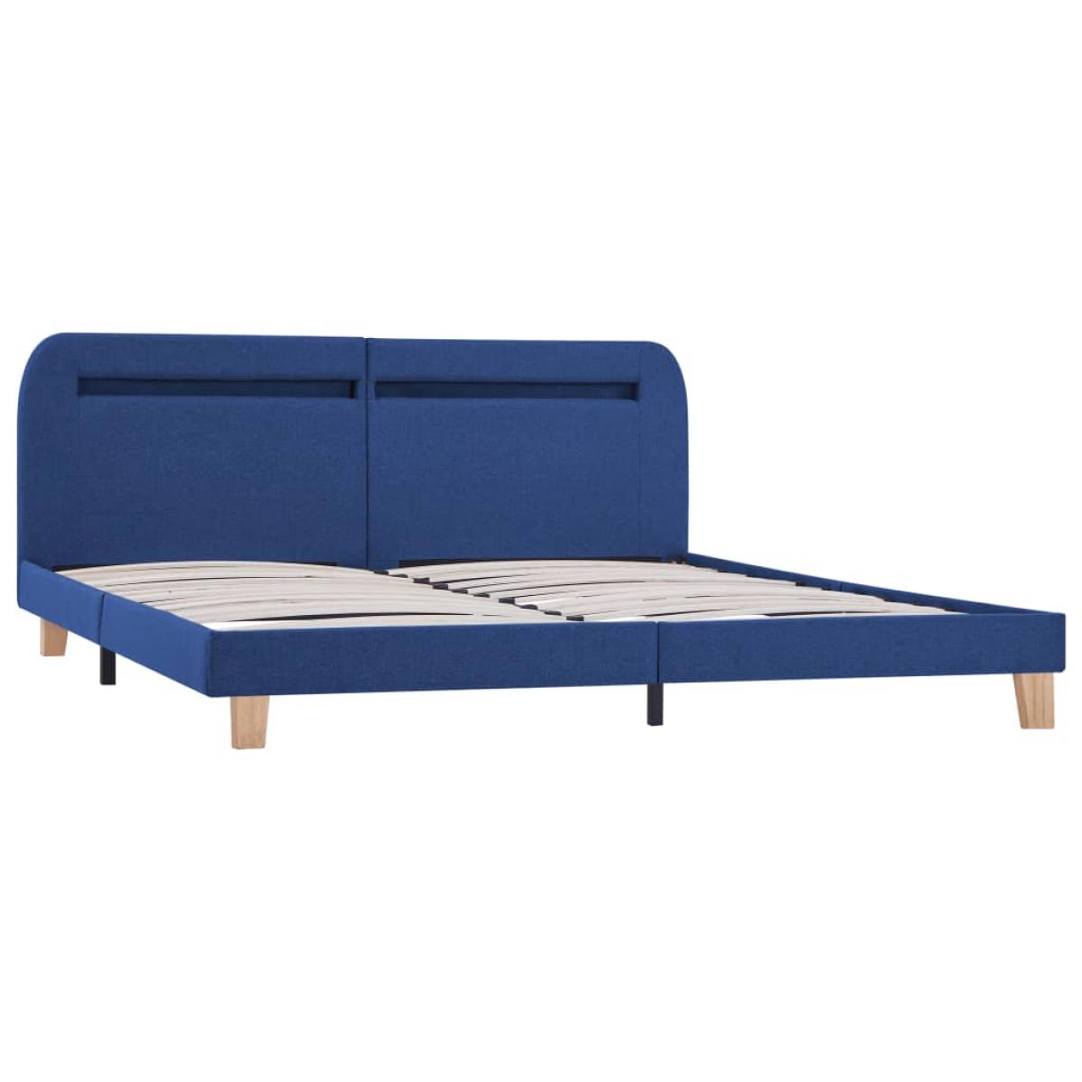 Estructura de cama con LED sin colchón tela azul 180x200 cm