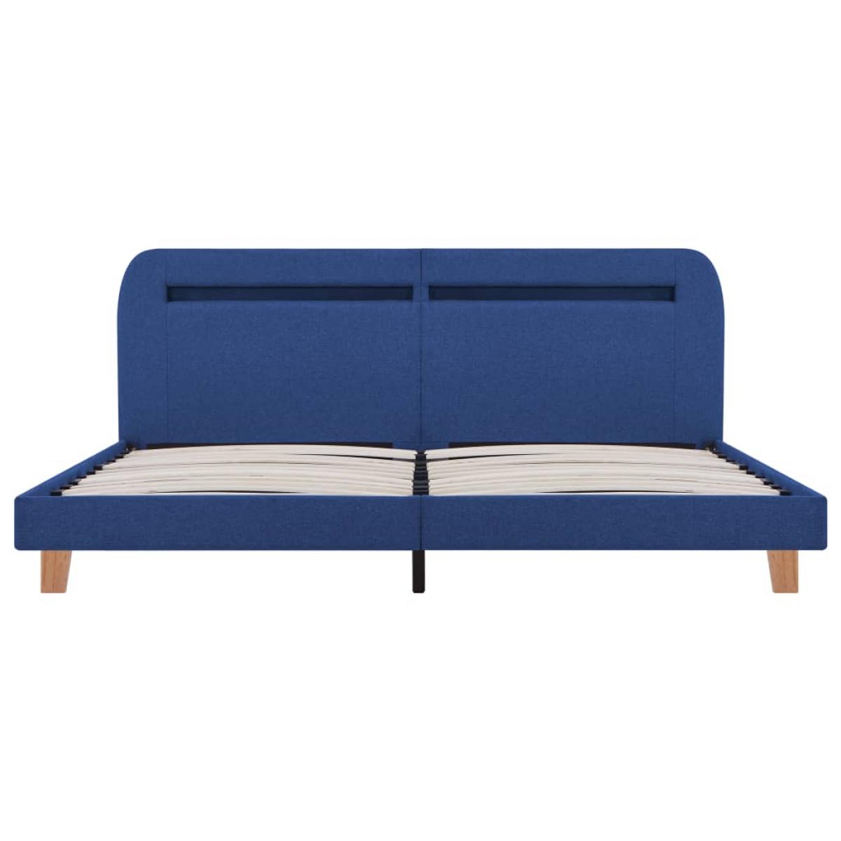 Estructura de cama con LED sin colchón tela azul 180x200 cm