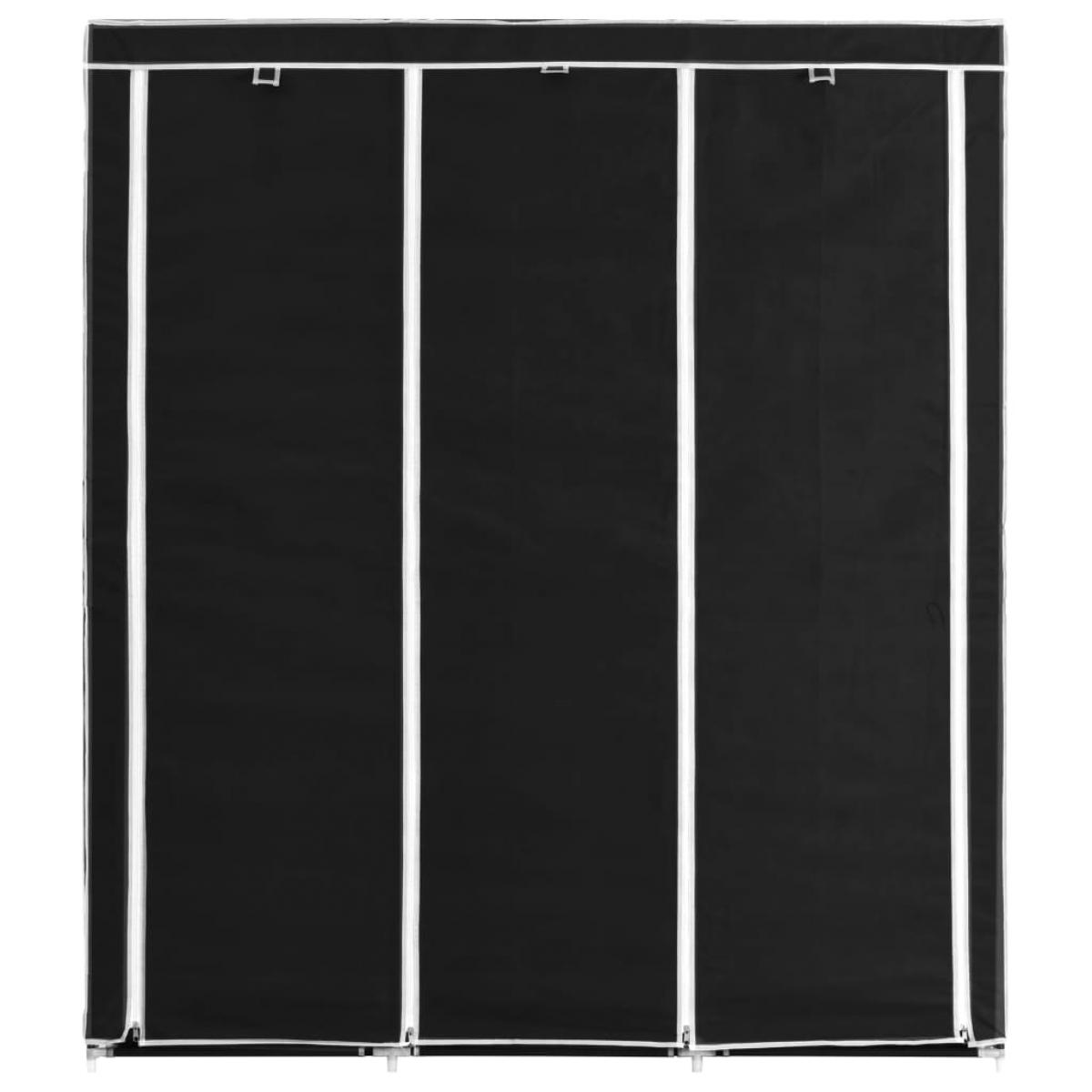 Armario con compartimentos y varillas tela negro 150x45x175 cm