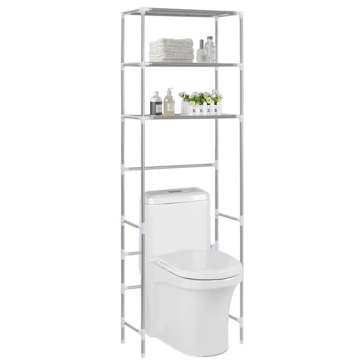 Estante encima del inodoro 3 niveles plateado 53x28x169 cm