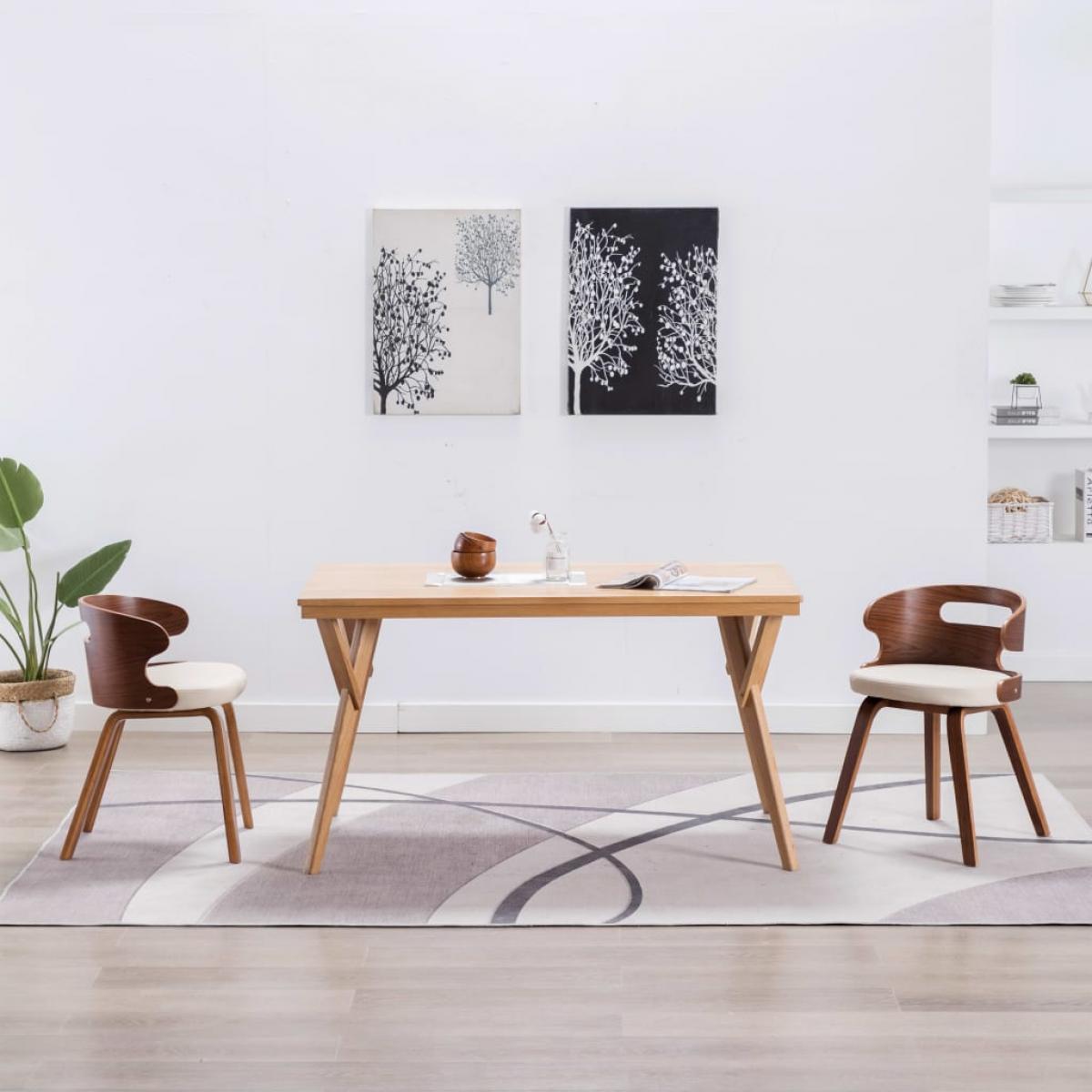 Sillas de comedor 2 uds madera curvada y cuero sintético crema