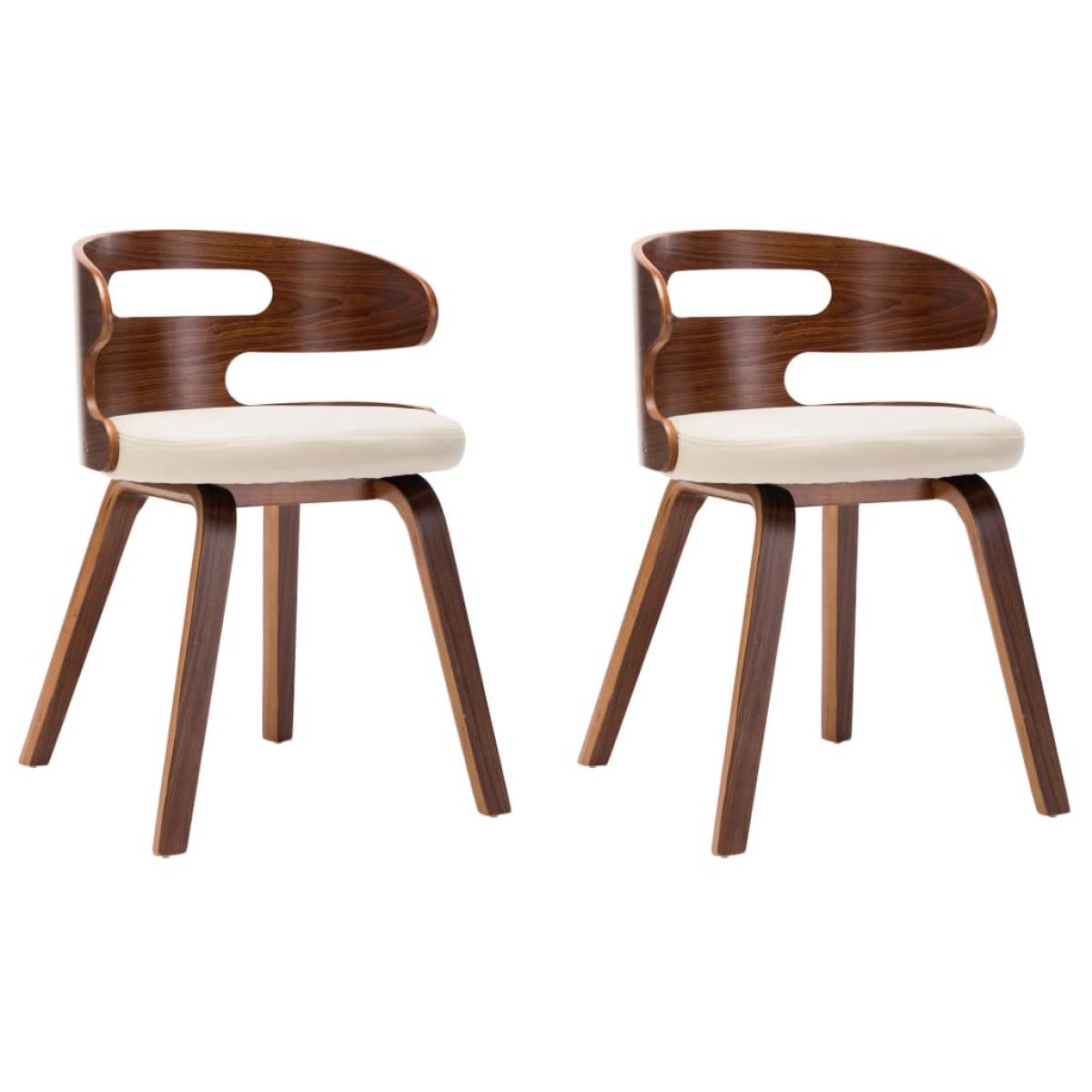 Sillas de comedor 2 uds madera curvada y cuero sintético crema