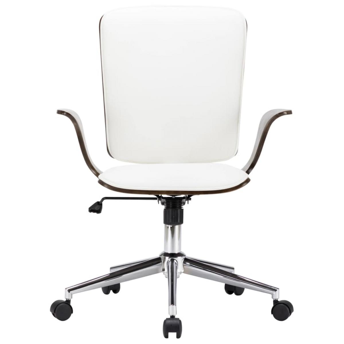 Silla de oficina giratoria cuero sintético madera curva blanco