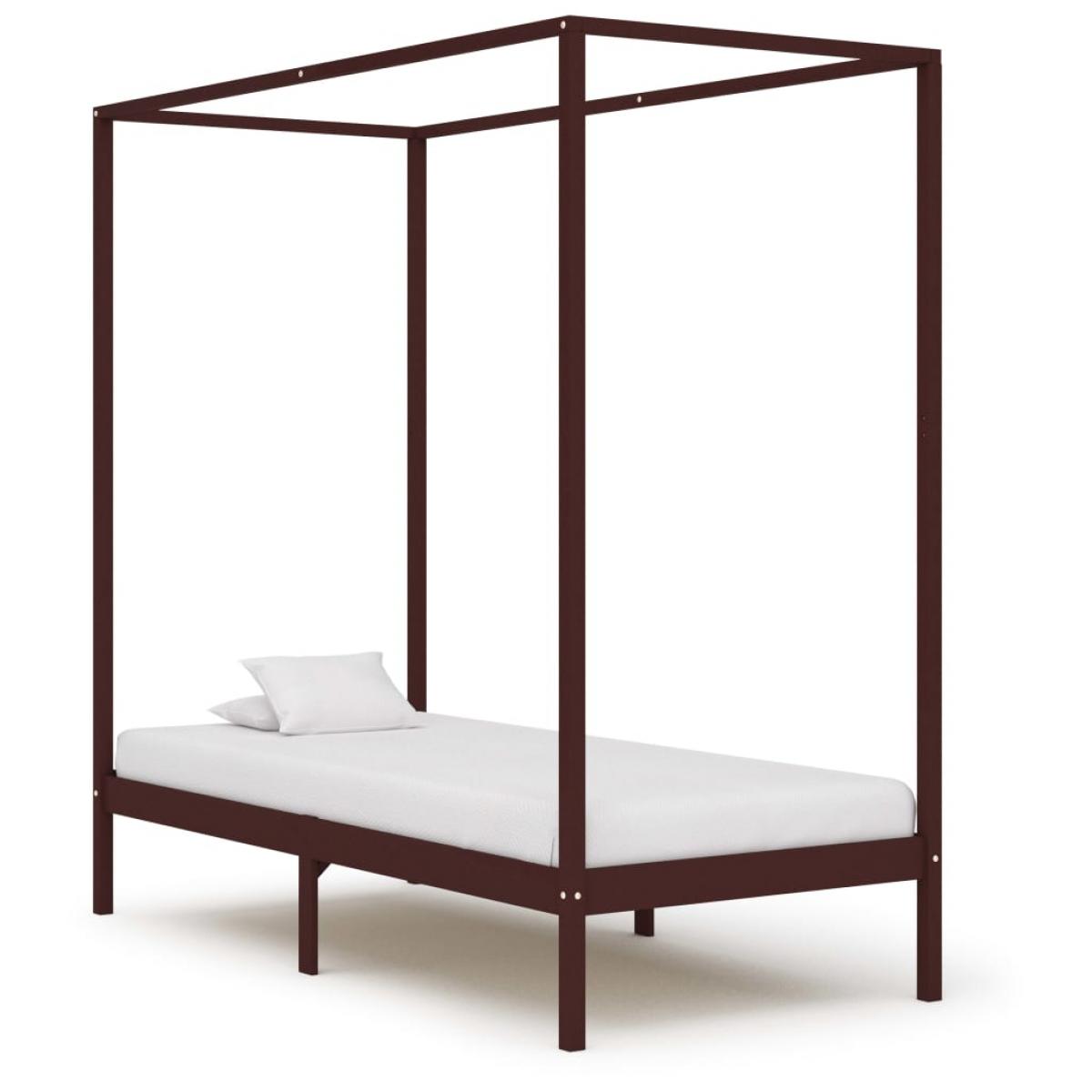 Cama con dosel sin colchón madera maciza marrón oscuro 90x200cm