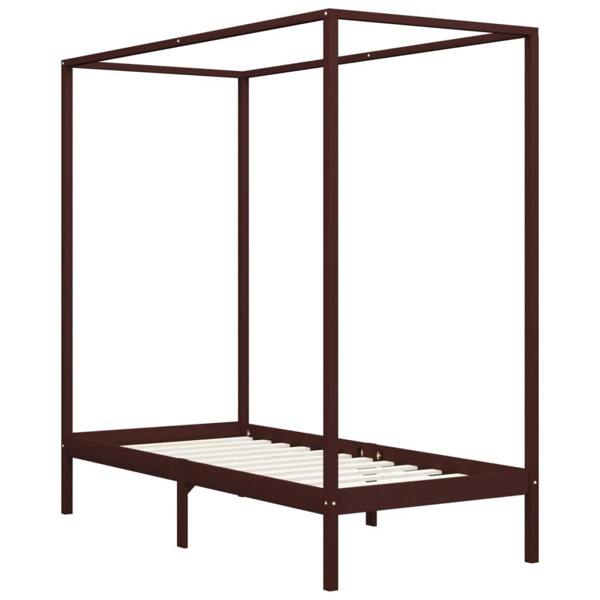 Cama con dosel sin colchón madera maciza marrón oscuro 90x200cm
