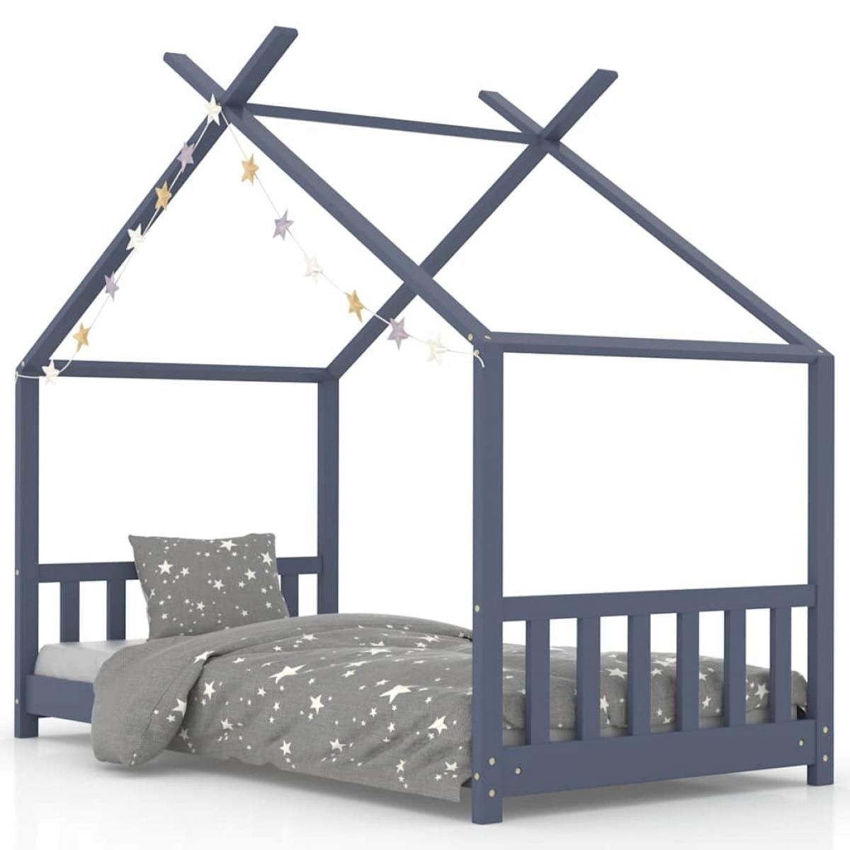 Estructura de cama infantil madera maciza pino gris 70x140 cm