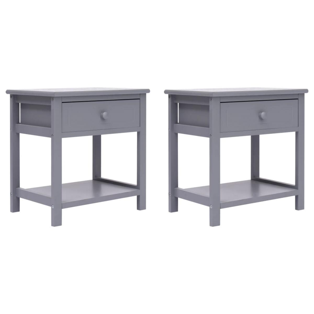 Mesitas de noche 2 unidades madera de Paulownia gris 40x29x42cm