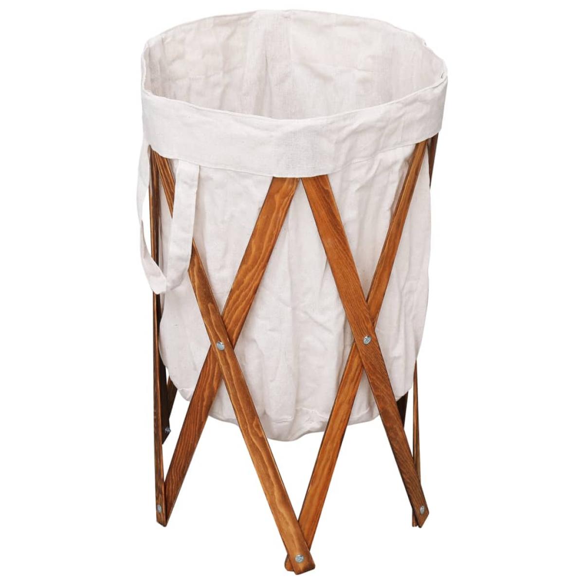 Cesto para colada plegable madera y tela color crema
