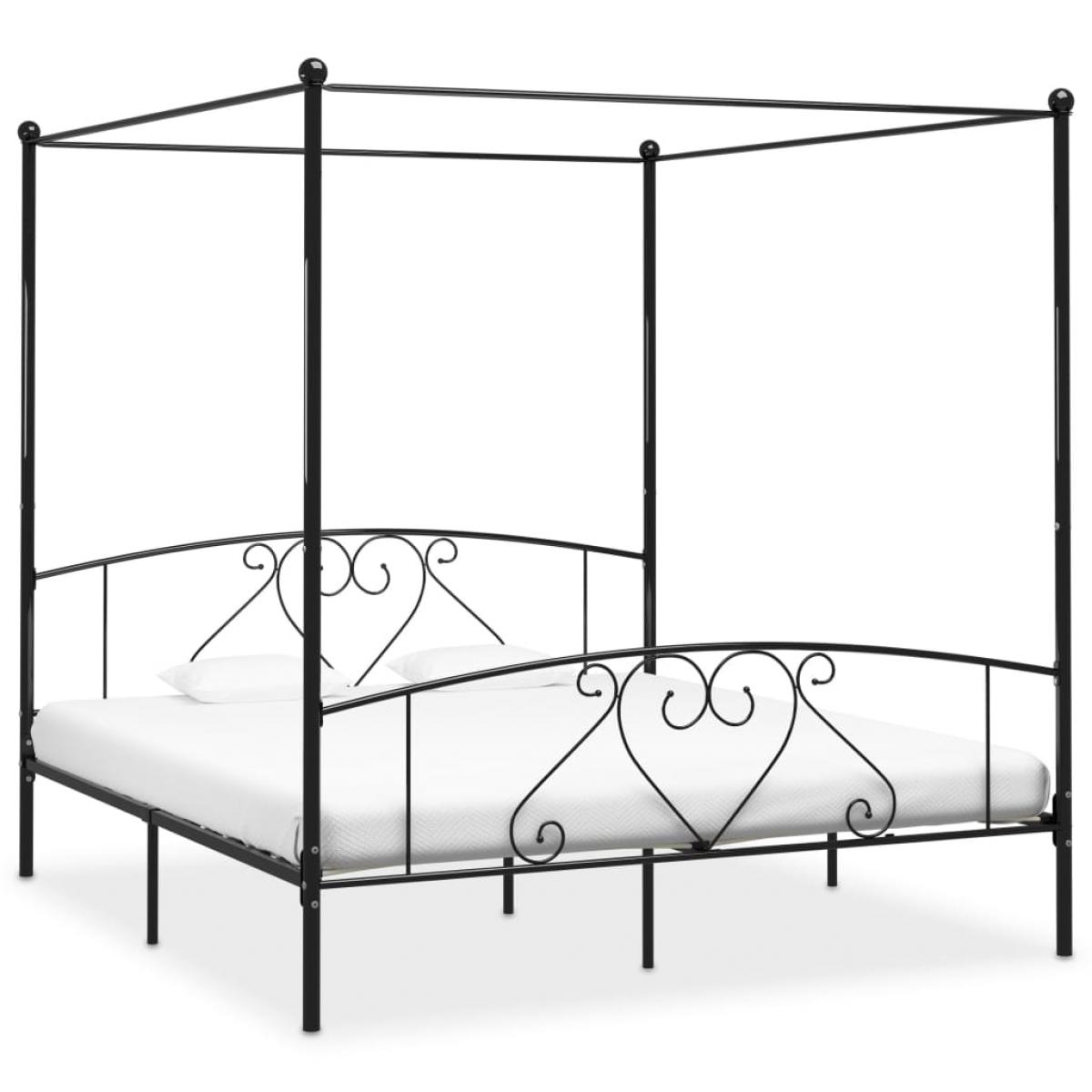 Estructura cama con dosel sin colchón metal negro 200x200 cm