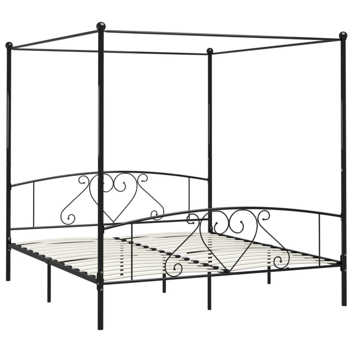 Estructura cama con dosel sin colchón metal negro 200x200 cm