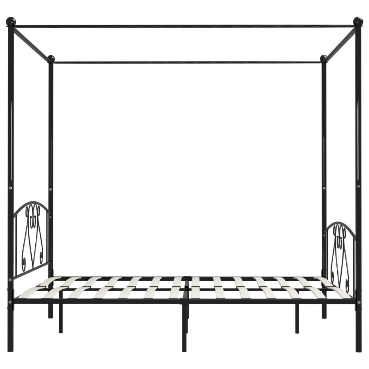 Estructura cama con dosel sin colchón metal negro 200x200 cm