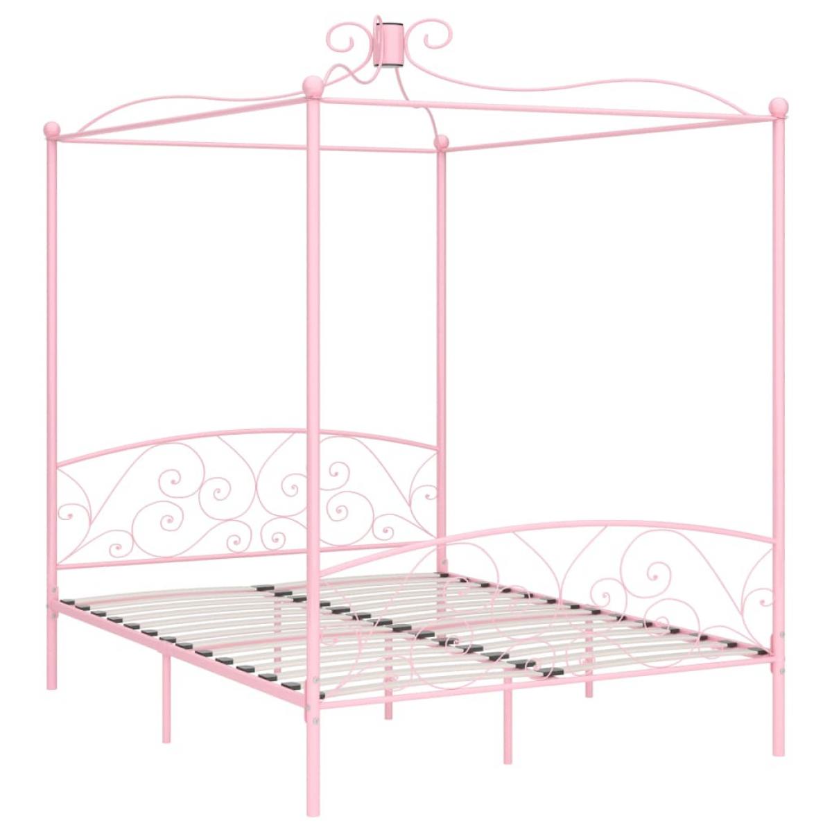 Estructura de cama con dosel sin colchón metal rosa 180x200 cm