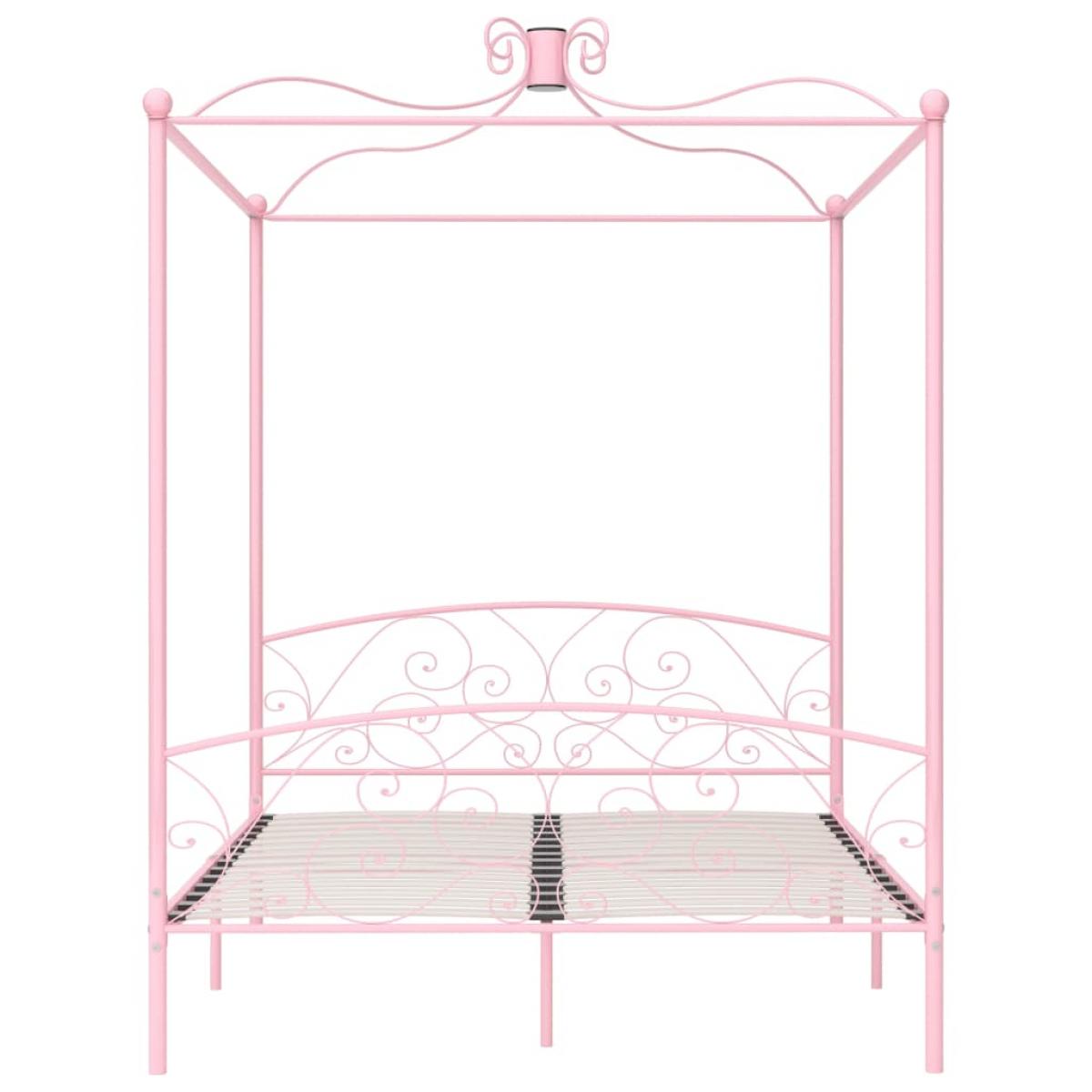 Estructura de cama con dosel sin colchón metal rosa 180x200 cm