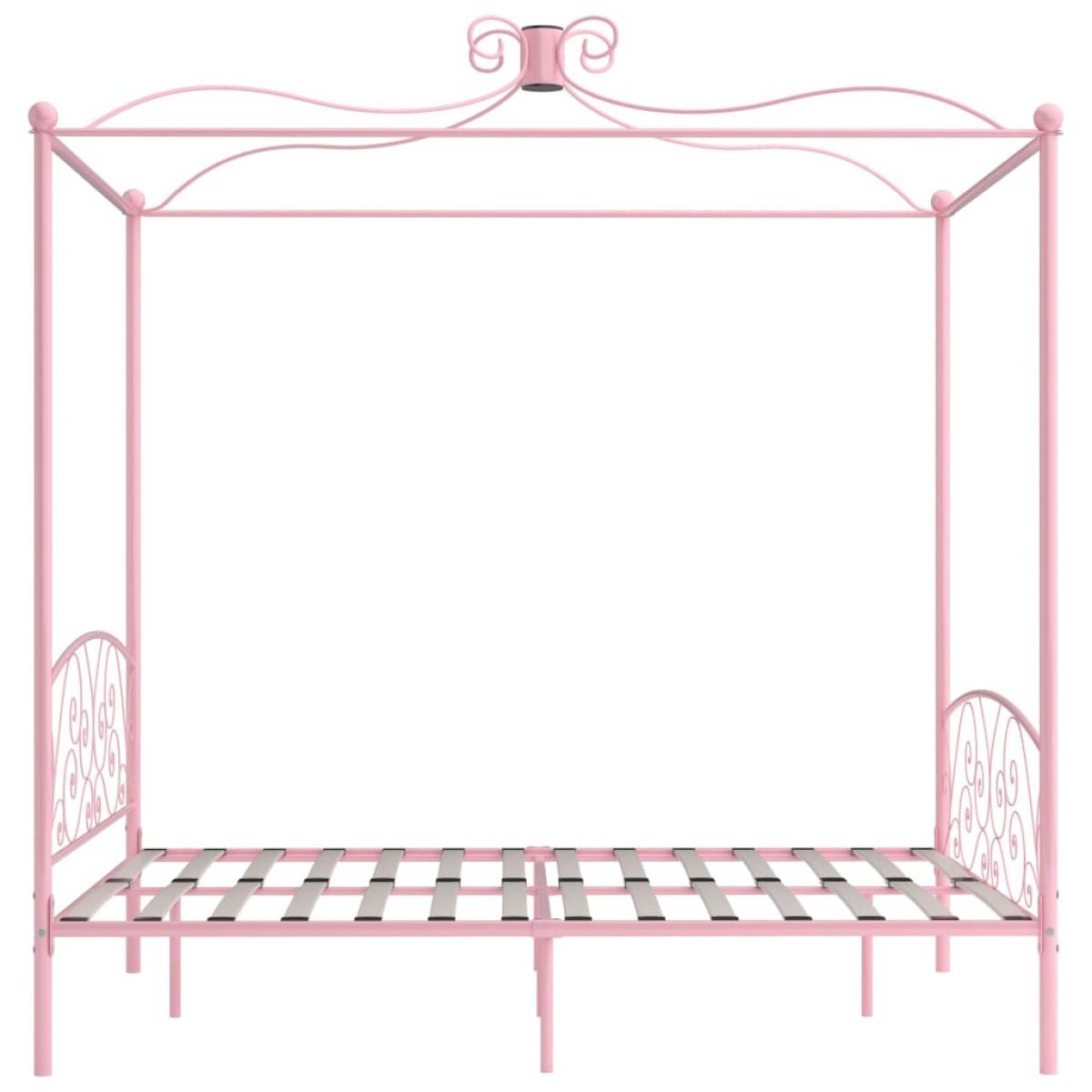 Estructura de cama con dosel sin colchón metal rosa 180x200 cm
