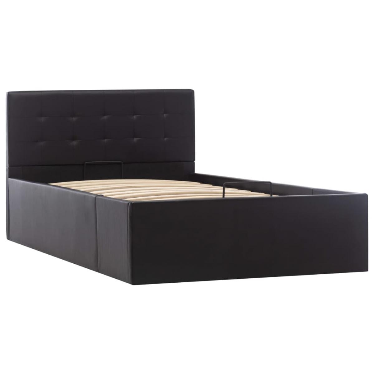 Cama canapé hidráulica cuero sintético negro 90x200 cm