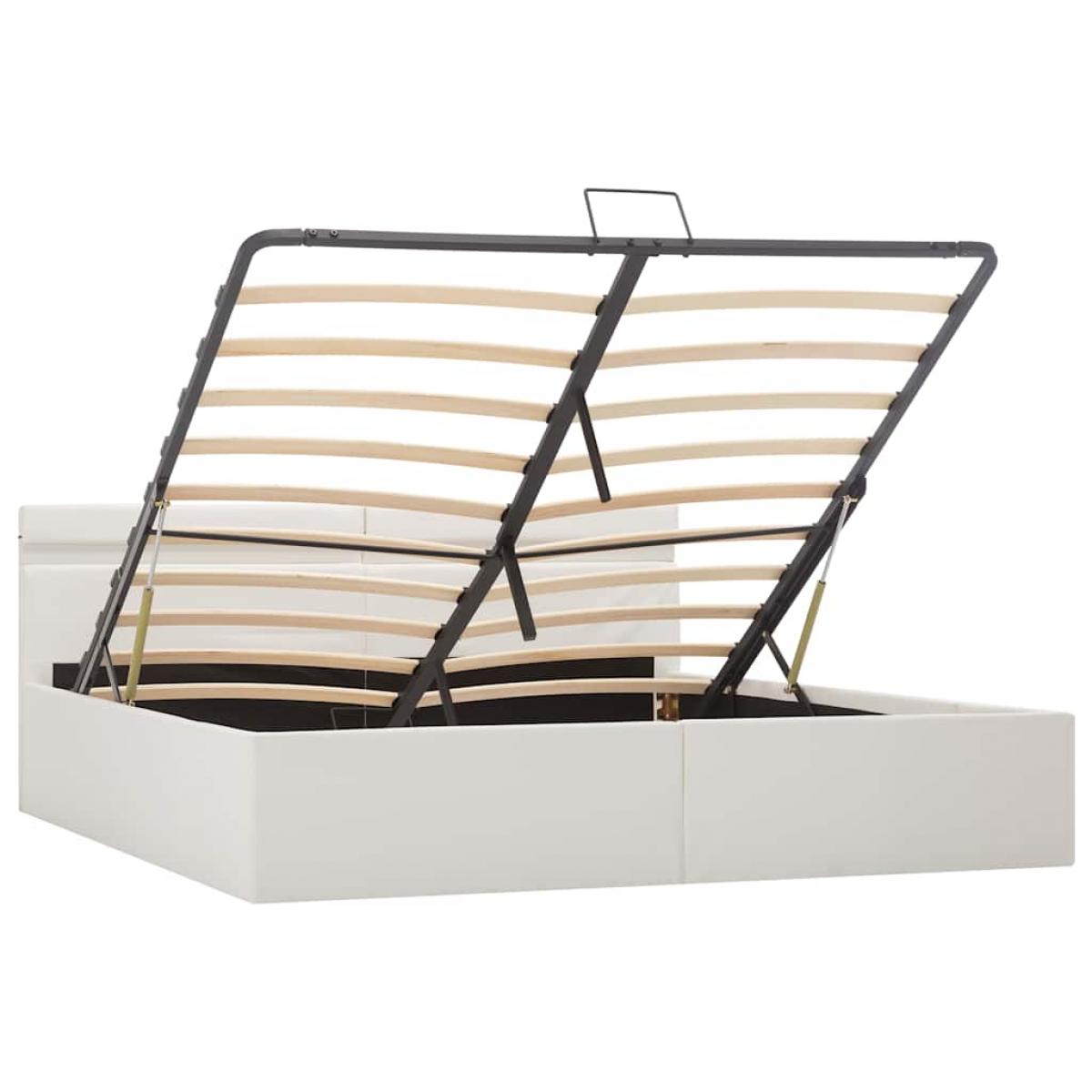 Cama canapé hidráulica con LED sin colchón blanco 160x200 cm
