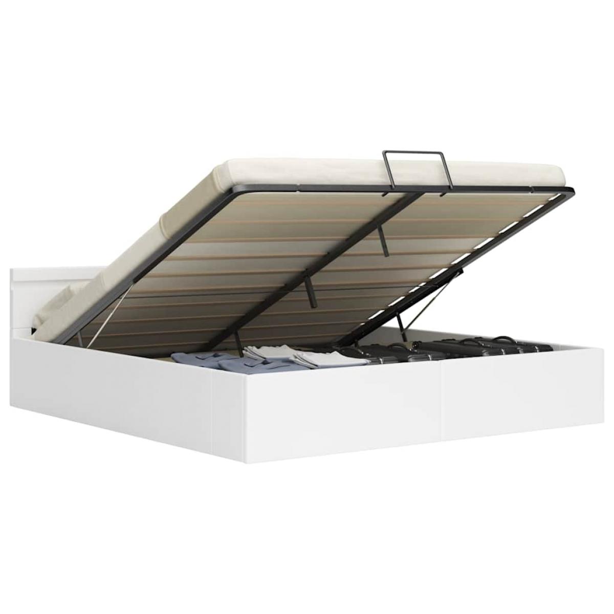 Cama canapé hidráulica con LED sin colchón blanco 160x200 cm