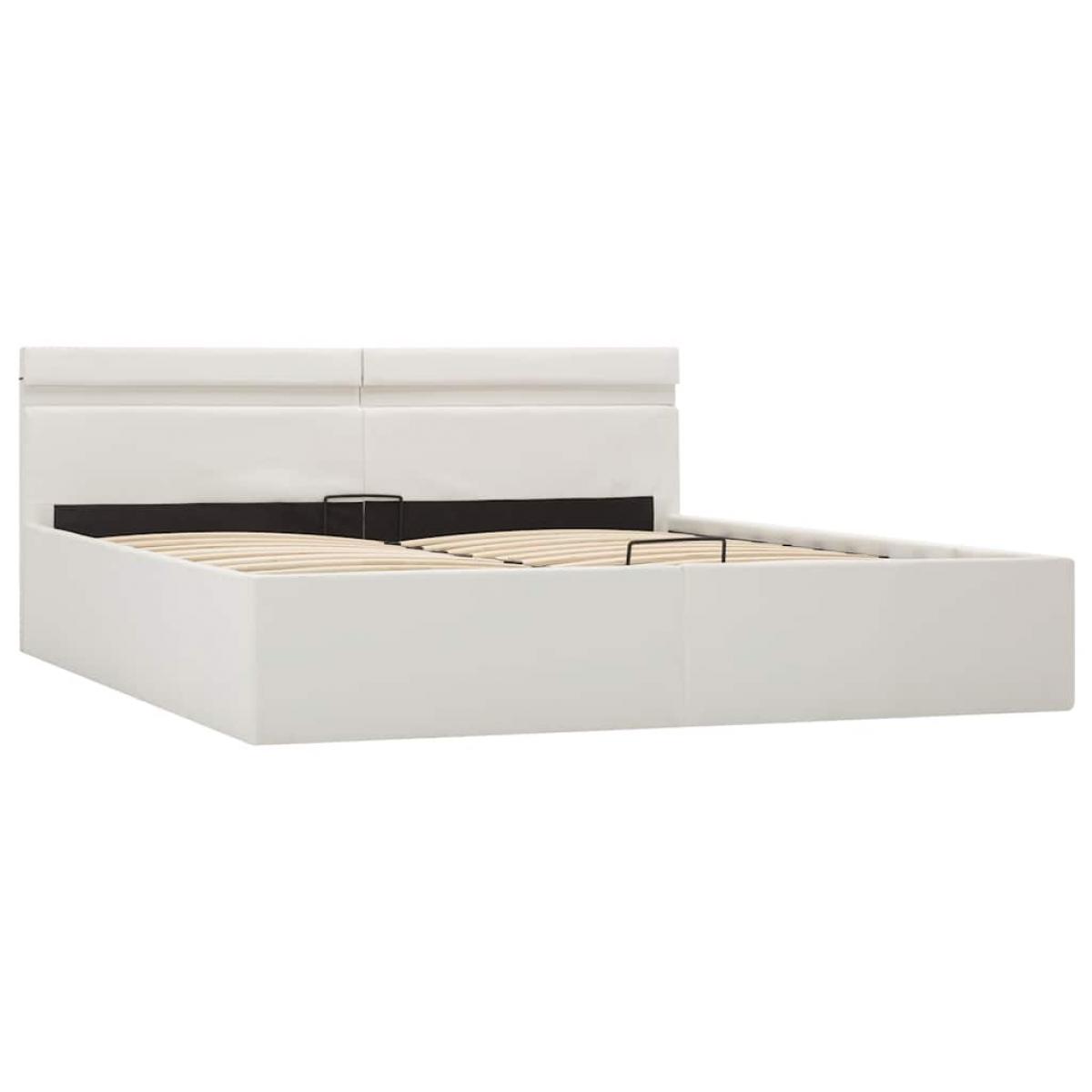 Cama canapé hidráulica con LED sin colchón blanco 160x200 cm