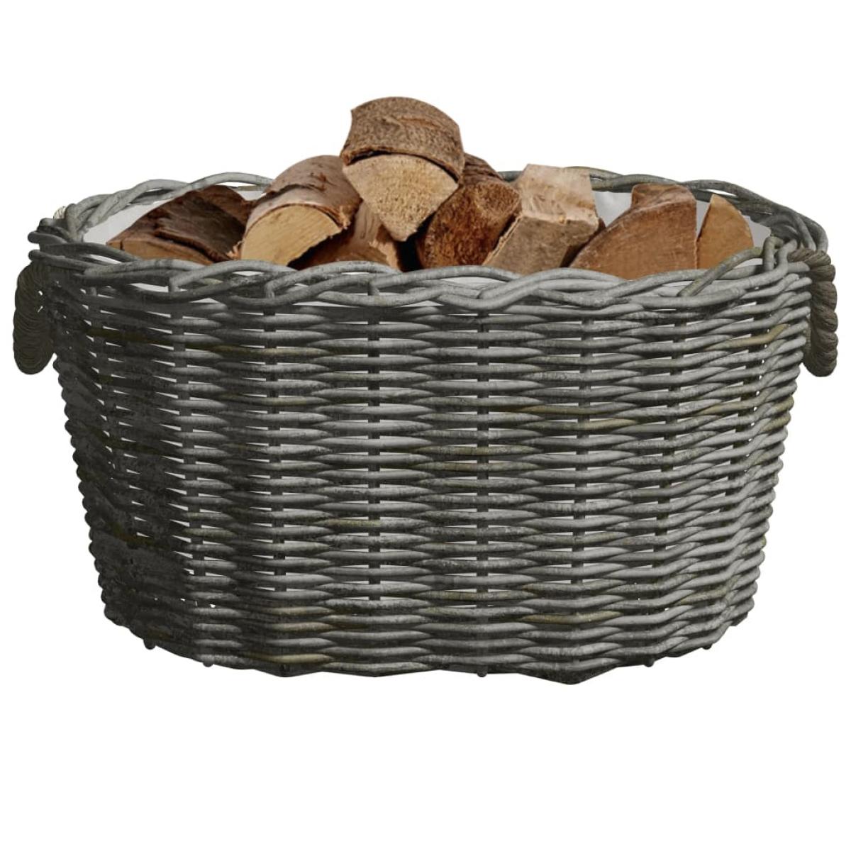 Cesta de leña asas de transporte sauce natural gris 59x42x28 cm