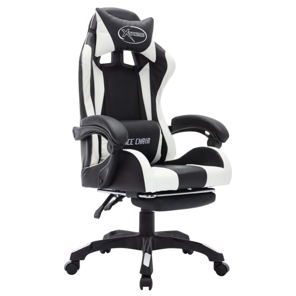 Silla gaming con luces LED RGB cuero sintético blanco y negro