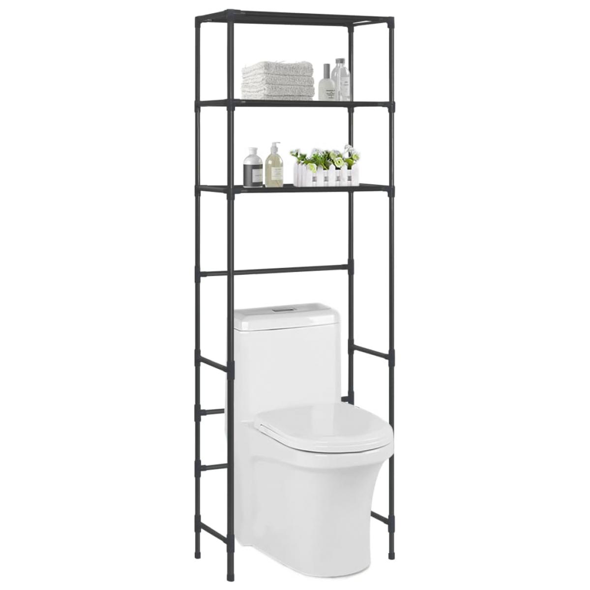 Estante encima del inodoro 3 niveles negro 53x28x169 cm