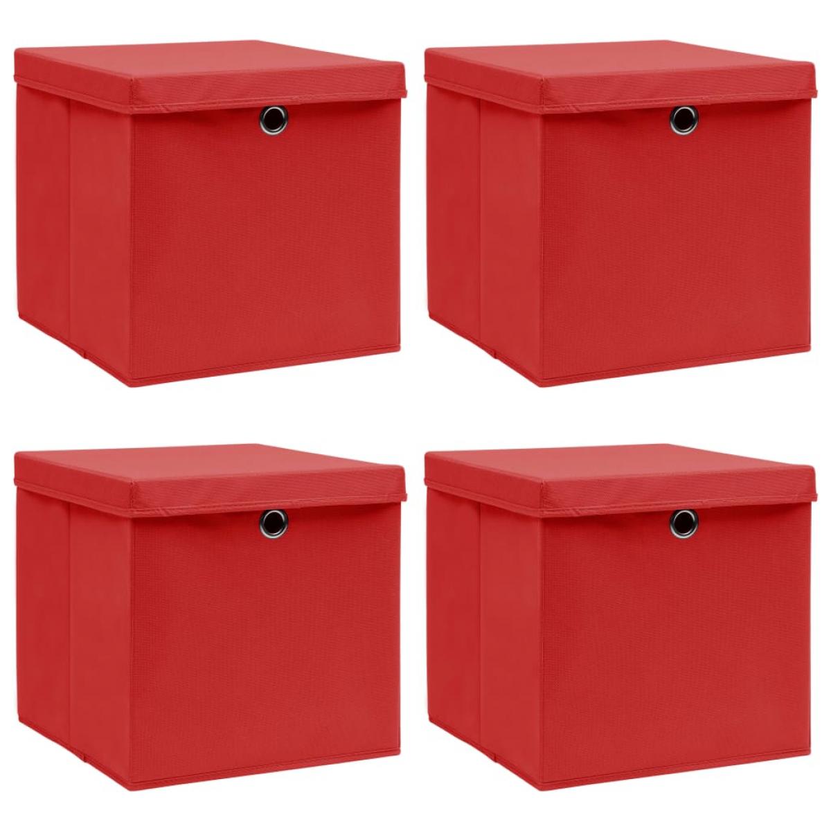 Cajas de almacenaje con tapas 4 uds tela rojo 32x32x32 cm