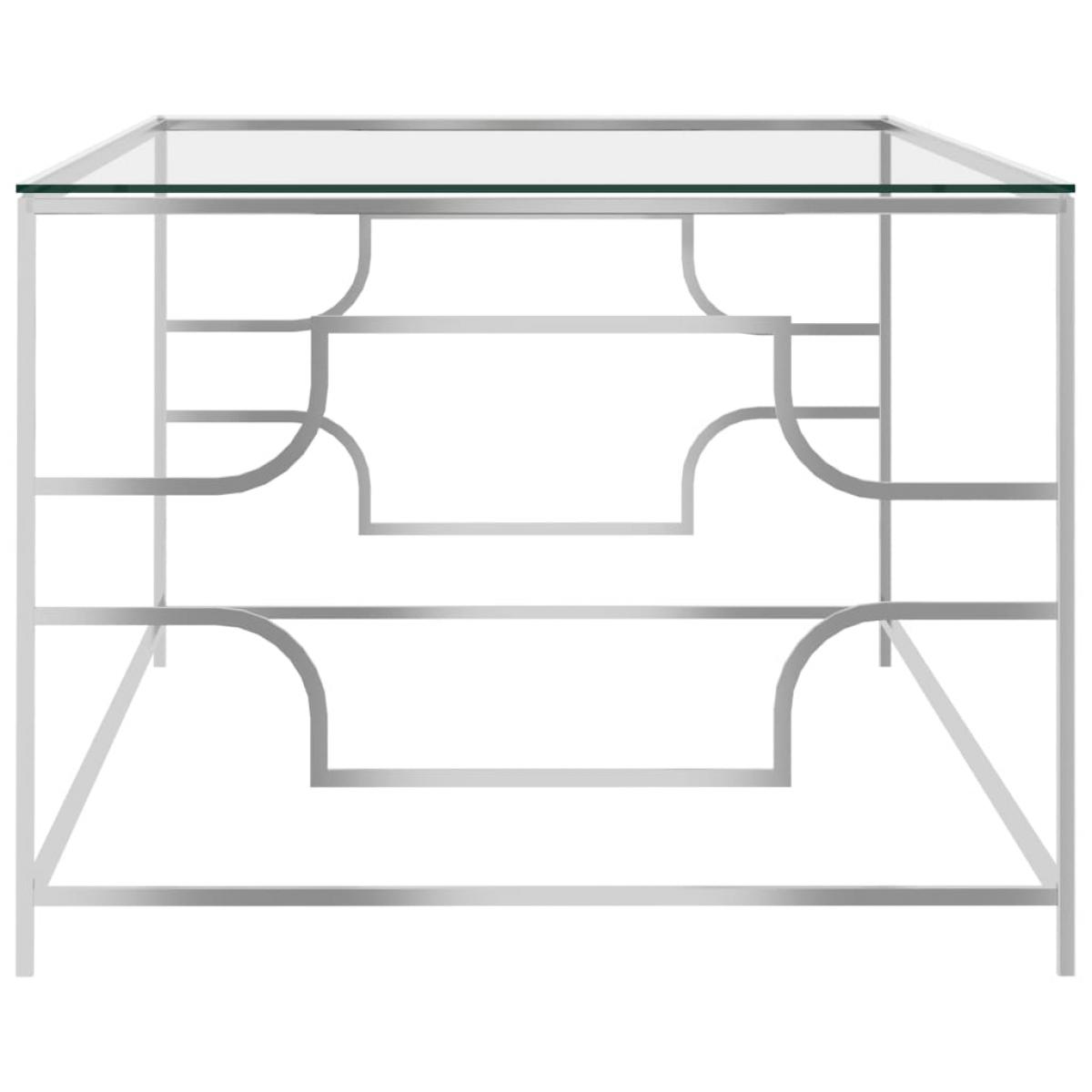 Mesa de centro acero inoxidable y vidrio plateada 120x60x45 cm