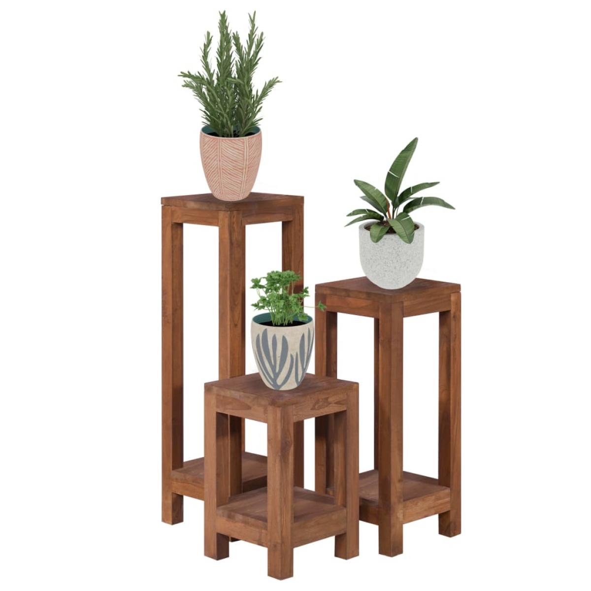 Soportes para plantas 3 piezas madera maciza de teca