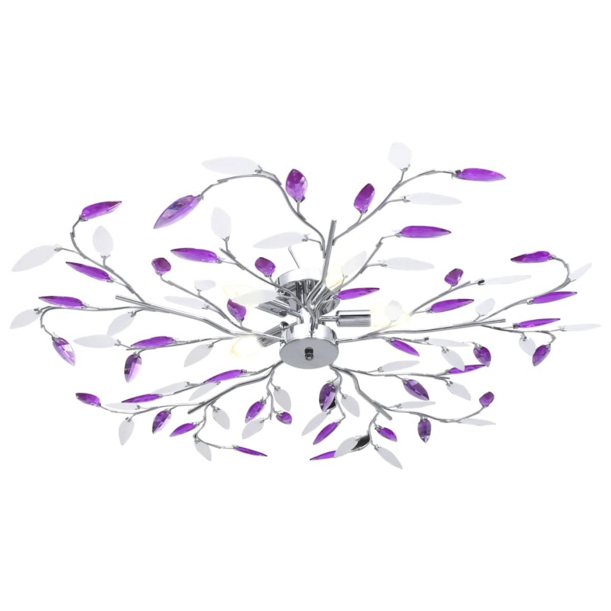 Lámpara de techo brazos cristal forma hoja 5 bombillas morado
