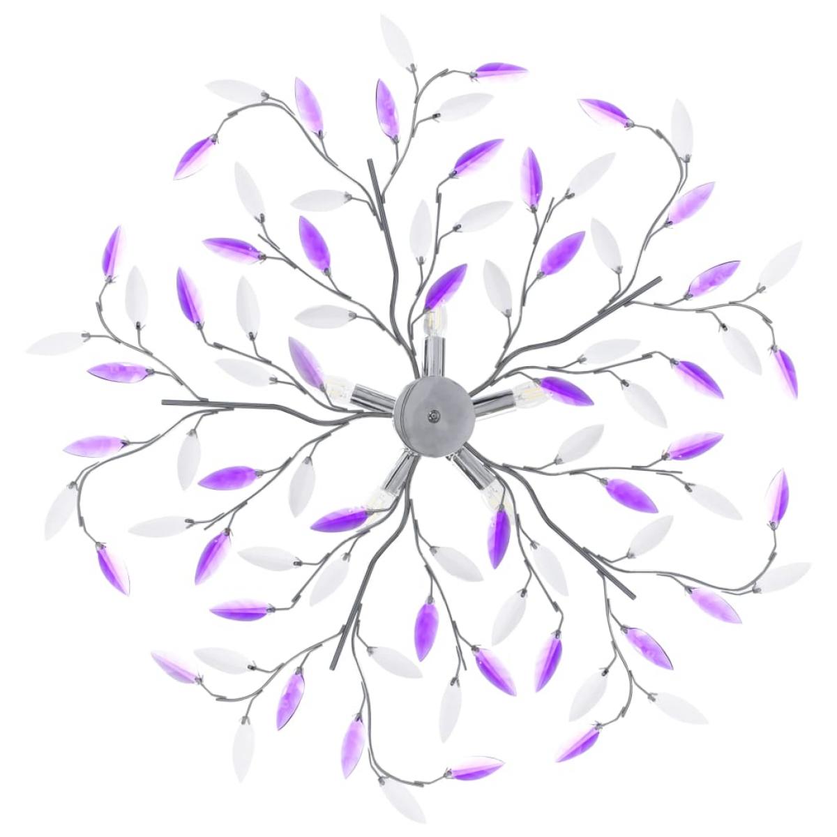 Lámpara de techo brazos cristal forma hoja 5 bombillas morado