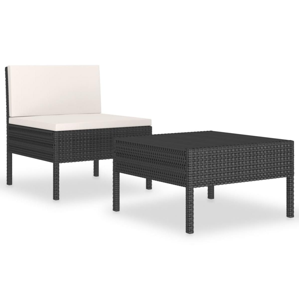 Set muebles de jardín 2 piezas y cojines ratán sintético negro