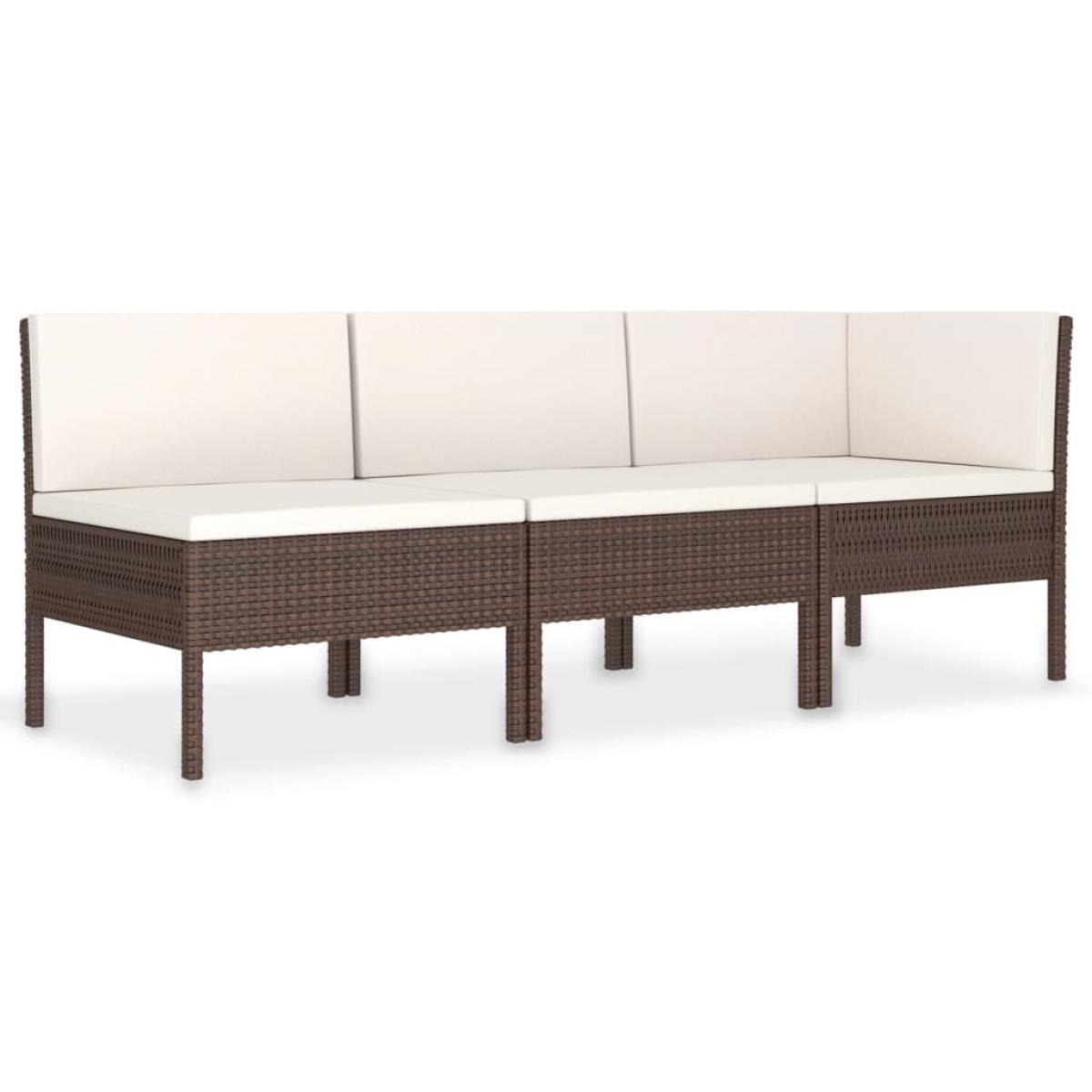 Set muebles de jardín 3 pzas y cojines ratán sintético marrón