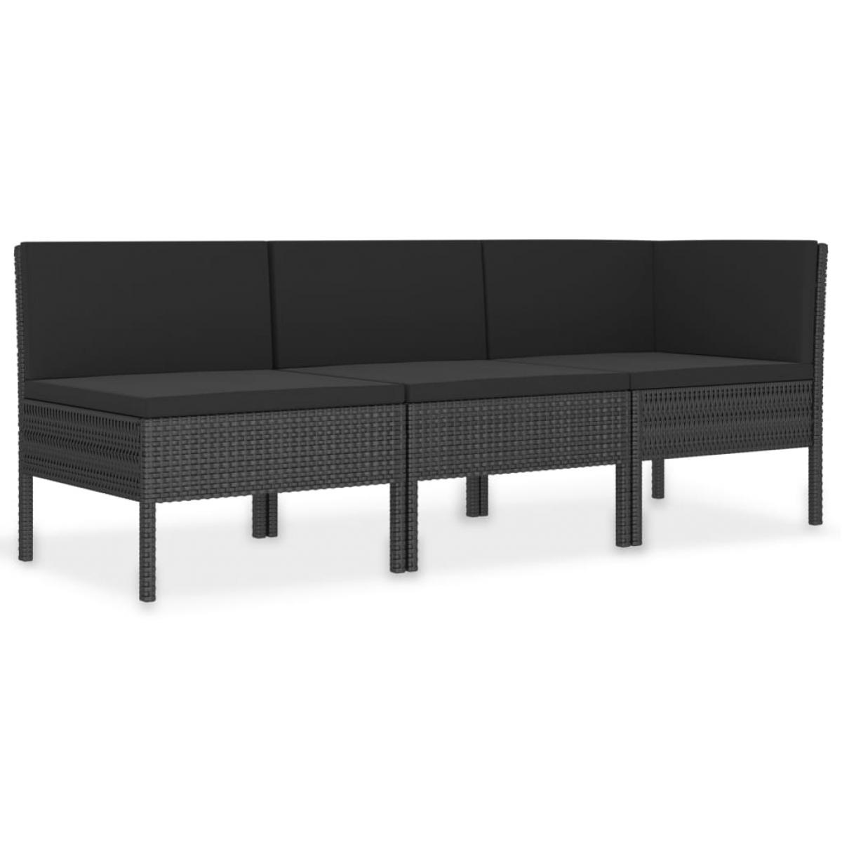 Set de muebles de jardín 3 pzas y cojines ratán sintético negro