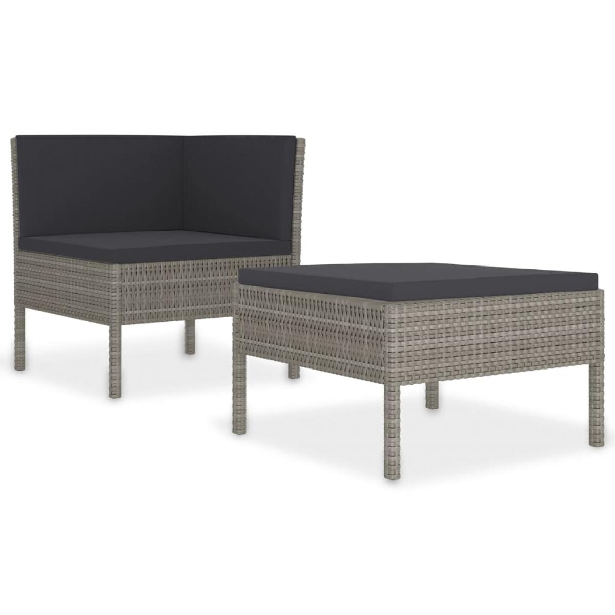 Set de muebles de jardín 2 pzas y cojines ratán sintético gris