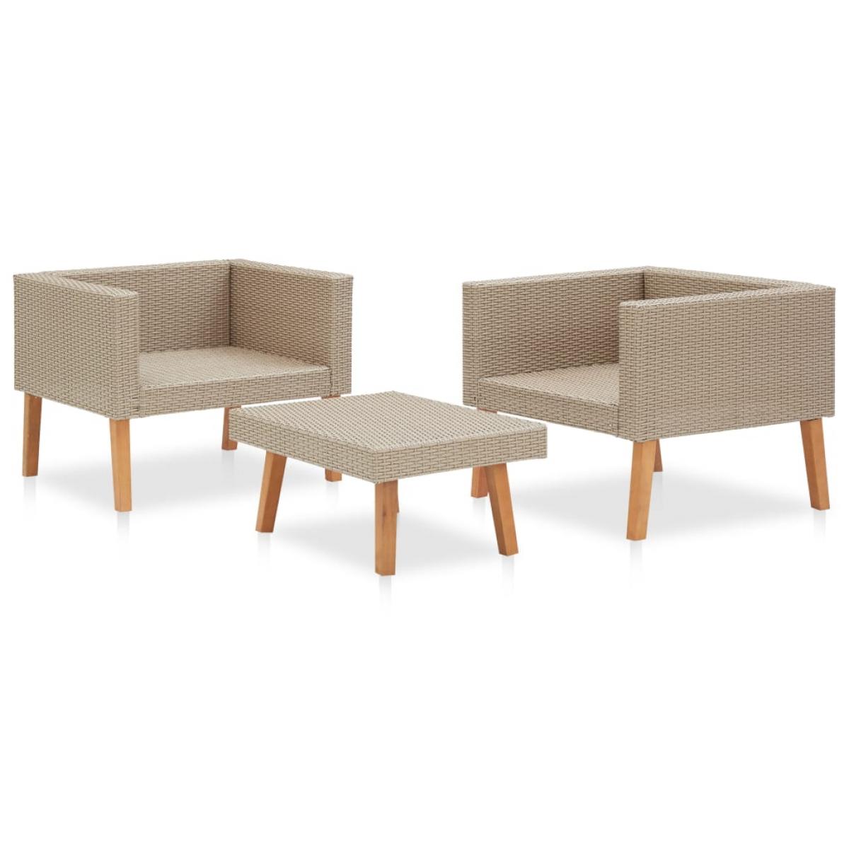 Set de muebles de jardín 3 pzas y cojines ratán sintético beige
