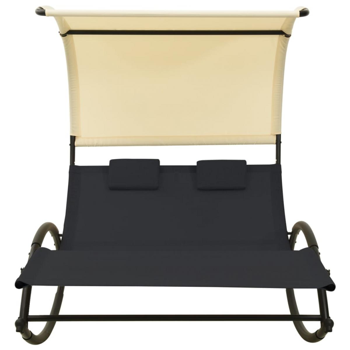 Tumbona doble con toldo textilene color crema y negro