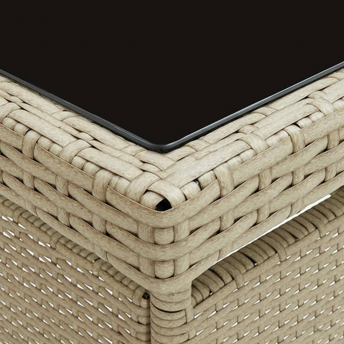 Mesa de comedor de jardín ratán sintético y vidrio beige