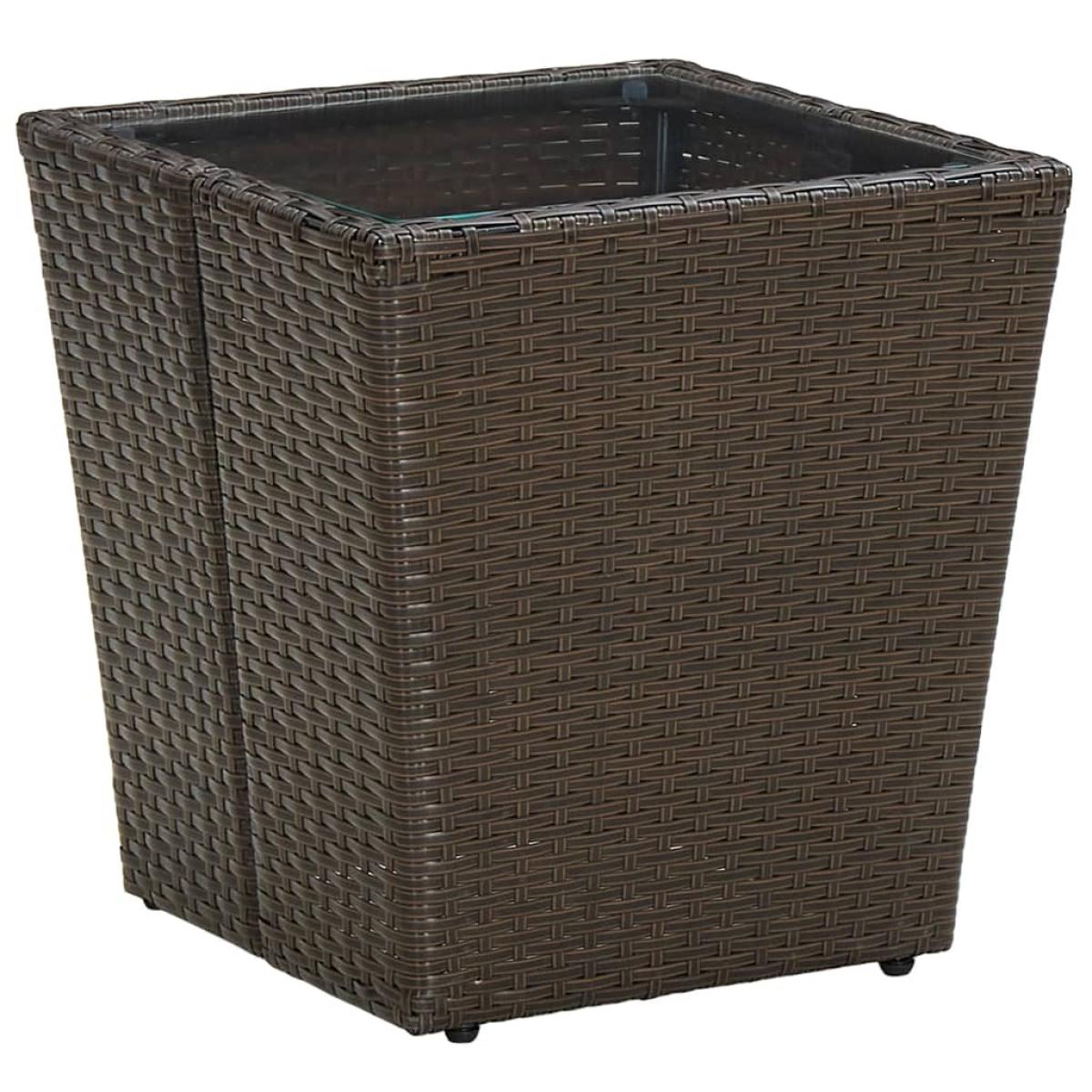Mesa de centro ratán PE vidrio templado marrón 41,5x41,5x44cm