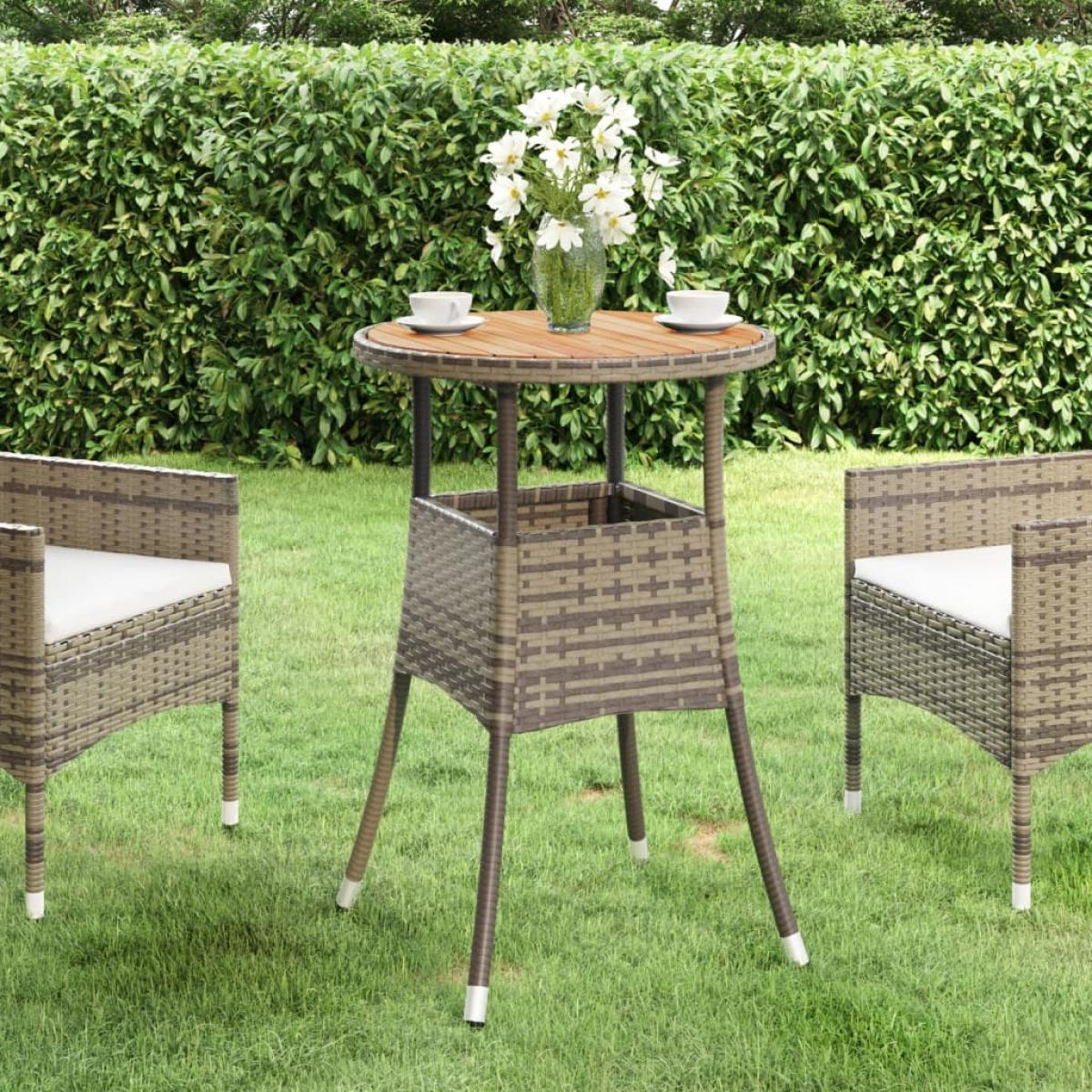 Mesa de jardín madera acacia y ratán sintético gris Ø60x75 cm