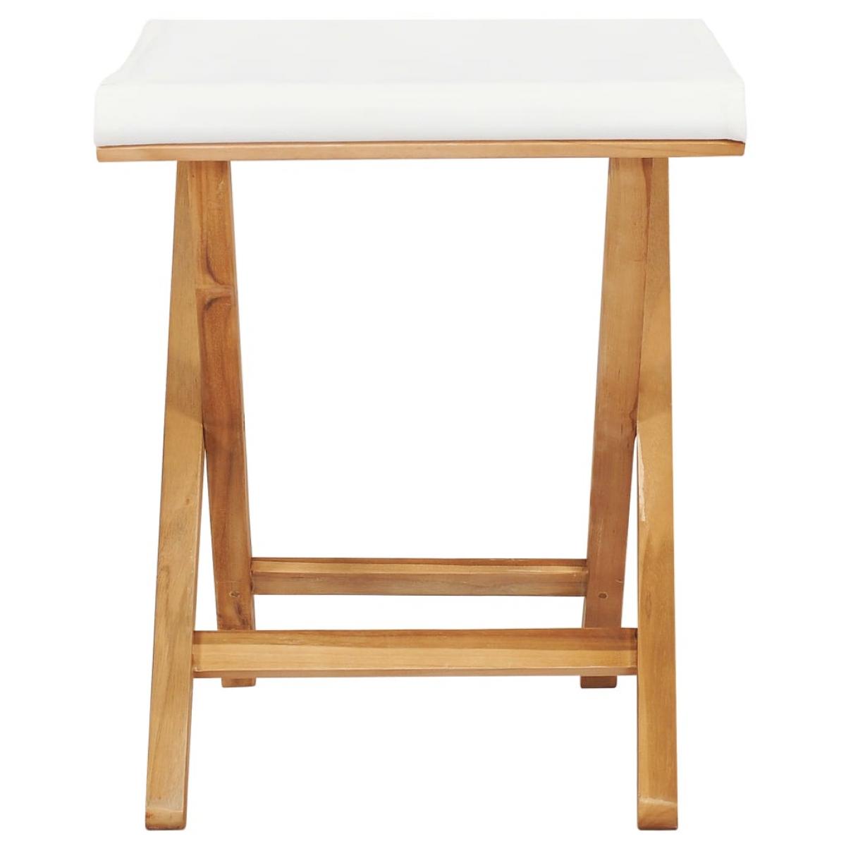 Sillas plegables 2 uds madera maciza de teca tela blanco crema