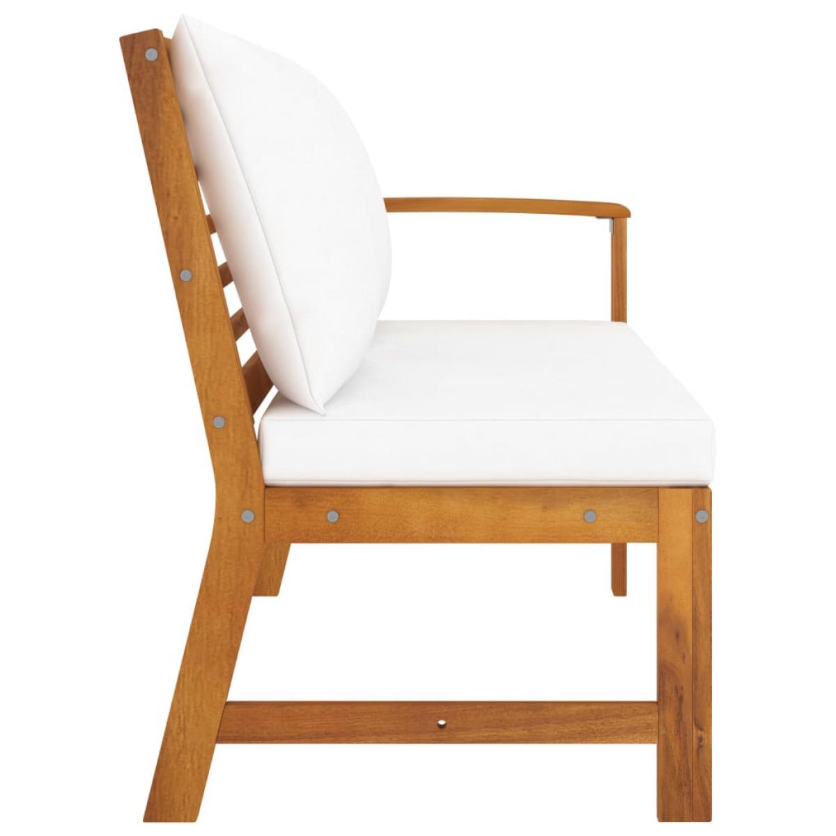 Banco de jardín madera de acacia y cojines color crema 114,5 cm