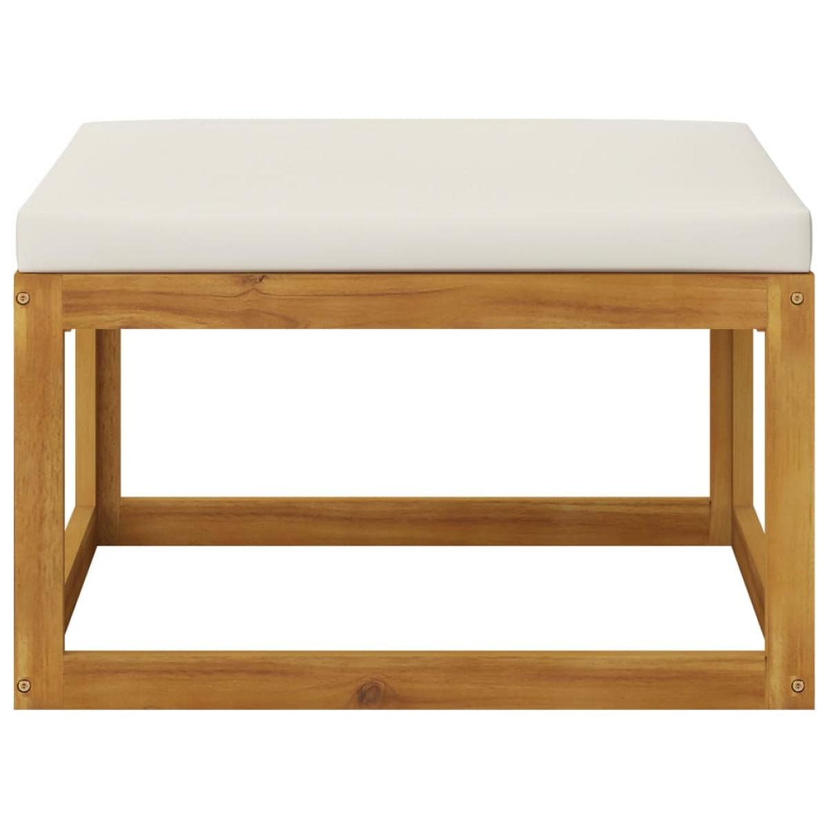Reposapiés con cojín blanco crema madera maciza de acacia